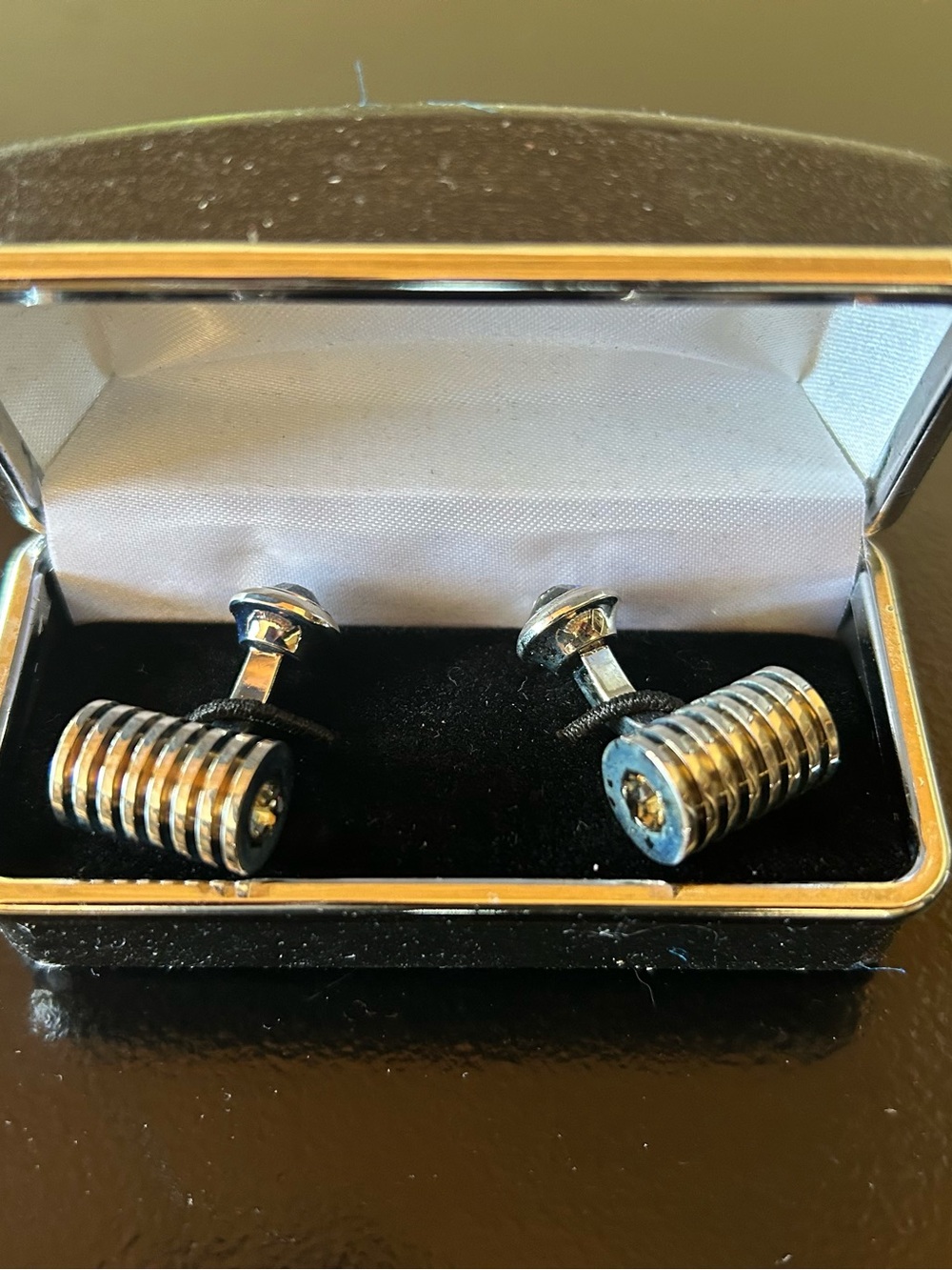 Silver Ribbed Cylinder Cufflinks - Men's Accessory